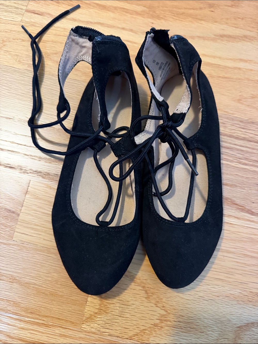 Old Navy Black Lace-Up Suede Ballet Flats